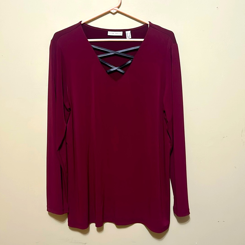 Susan Graver liquid knit L burgundy blouse